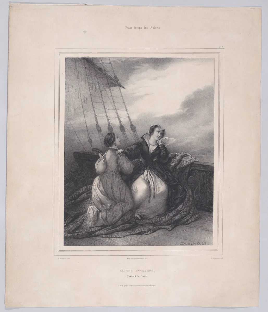 Mary, Queen of Scots embarking at Calais to return to Scotland by Emile Desmaisons, print, 1800-1880