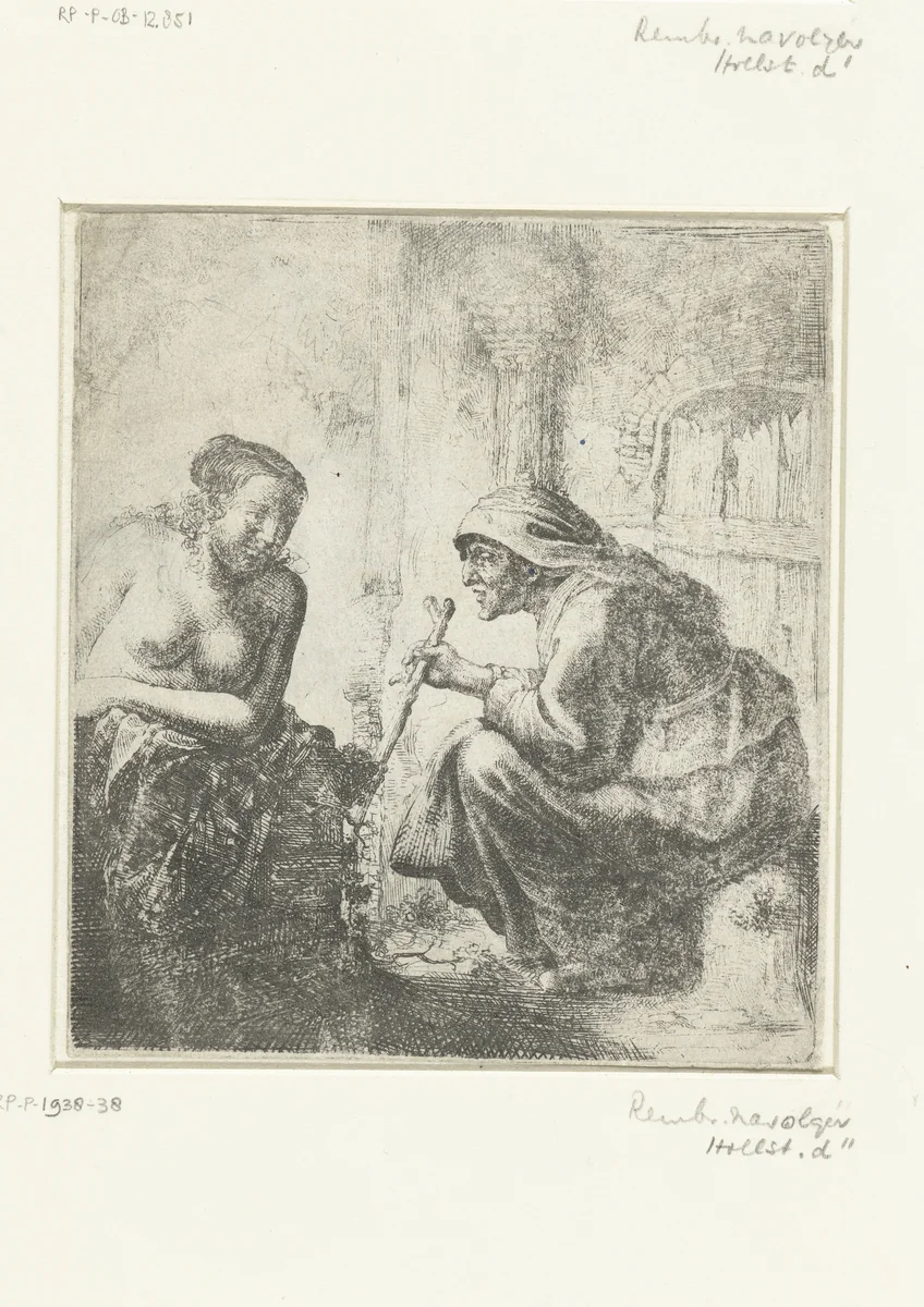 Vertumnus en Pomona by anonymous, print, 1630-1700