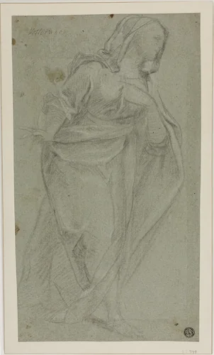 Standing Draped Female Figure by Baldassare Franceschini, drawing, 1631-1689