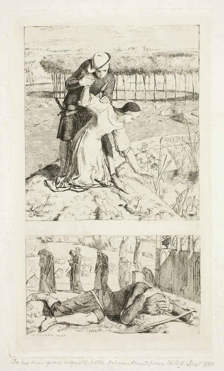 My Beautiful Lady (top); Of My Lady in Death (bottom), frontispiece to The Germ, No. 1 by William Holman Hunt, print, 1850