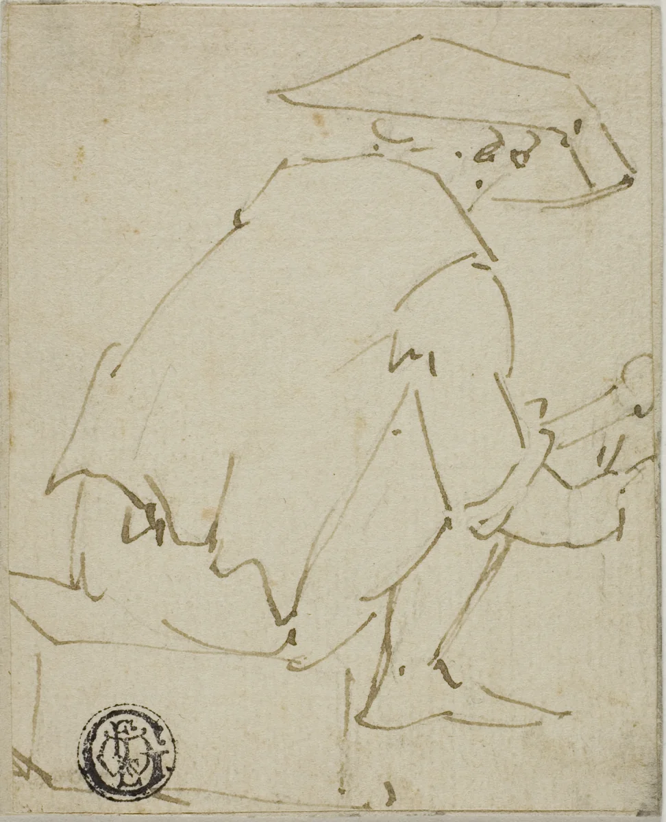 Seated Man Seen from the Back by Unknown Artist, drawing, 1600-1699