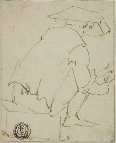 Seated Man Seen from the Back by Unknown Artist, drawing, 1600-1699