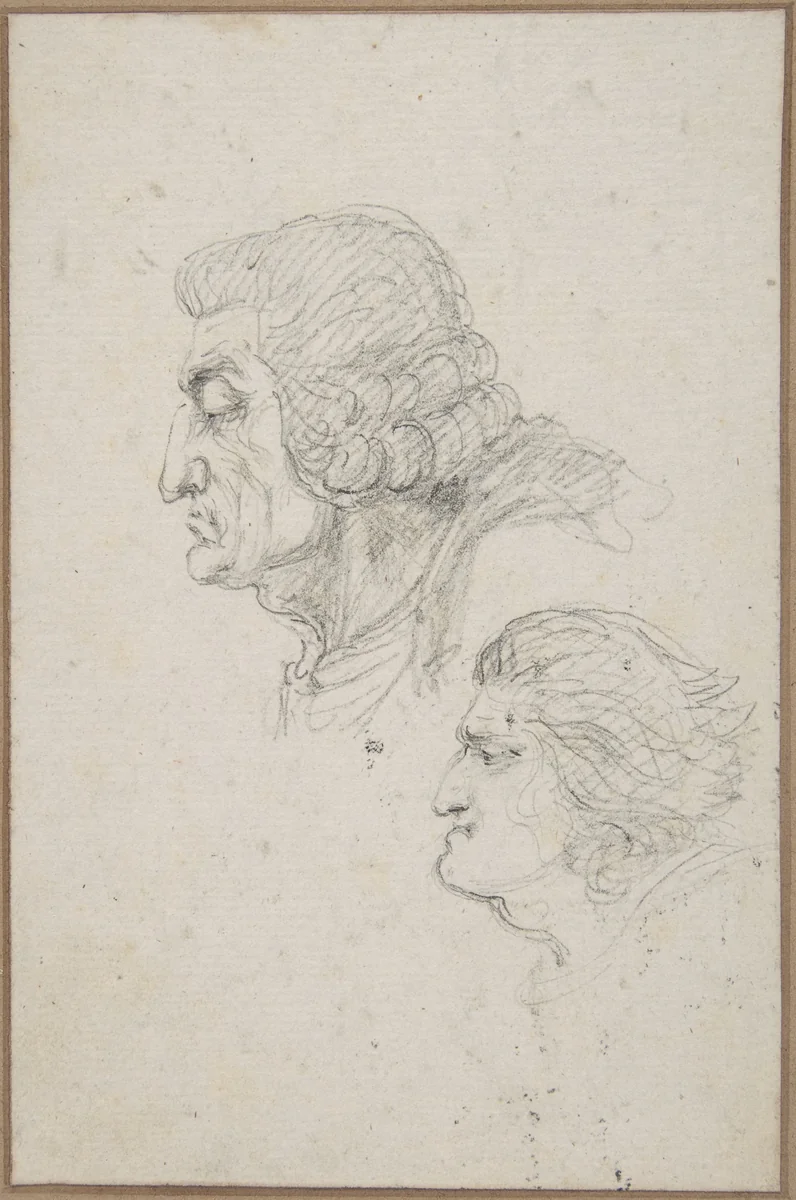 Portraits of Jean-Baptiste-Joseph Gobel (1727-1794), Bishop of Paris in 1792-93, and Pierre-Gaspard Chaumette (1763-1794), Procurator of the Commune in 1792, sketched on the way to the guillotine, April 12, 1794. by Dominique Vivant Denon, drawing, 1794