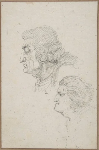 Portraits of Jean-Baptiste-Joseph Gobel (1727-1794), Bishop of Paris in 1792-93, and Pierre-Gaspard Chaumette (1763-1794), Procurator of the Commune in 1792, sketched on the way to the guillotine, April 12, 1794. by Dominique Vivant Denon, drawing, 1794