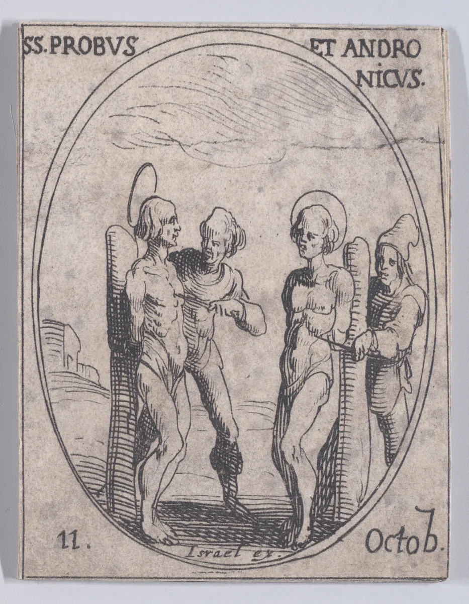 S. Probe et S. Andronique (St. Probus and St. Andronicus), October 11th, from "Les Images De Tous Les Saincts et Saintes de L'Année" (Images of All of the Saints and Religious Events of the Year) by Jacques Callot, print, 1636