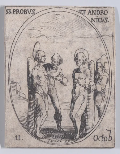 S. Probe et S. Andronique (St. Probus and St. Andronicus), October 11th, from "Les Images De Tous Les Saincts et Saintes de L'Année" (Images of All of the Saints and Religious Events of the Year) by Jacques Callot, print, 1636