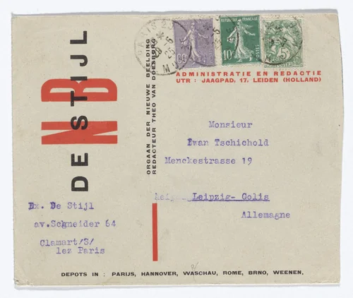 De Stijl NB stationery envelope by Theo van Doesburg, design, 1926