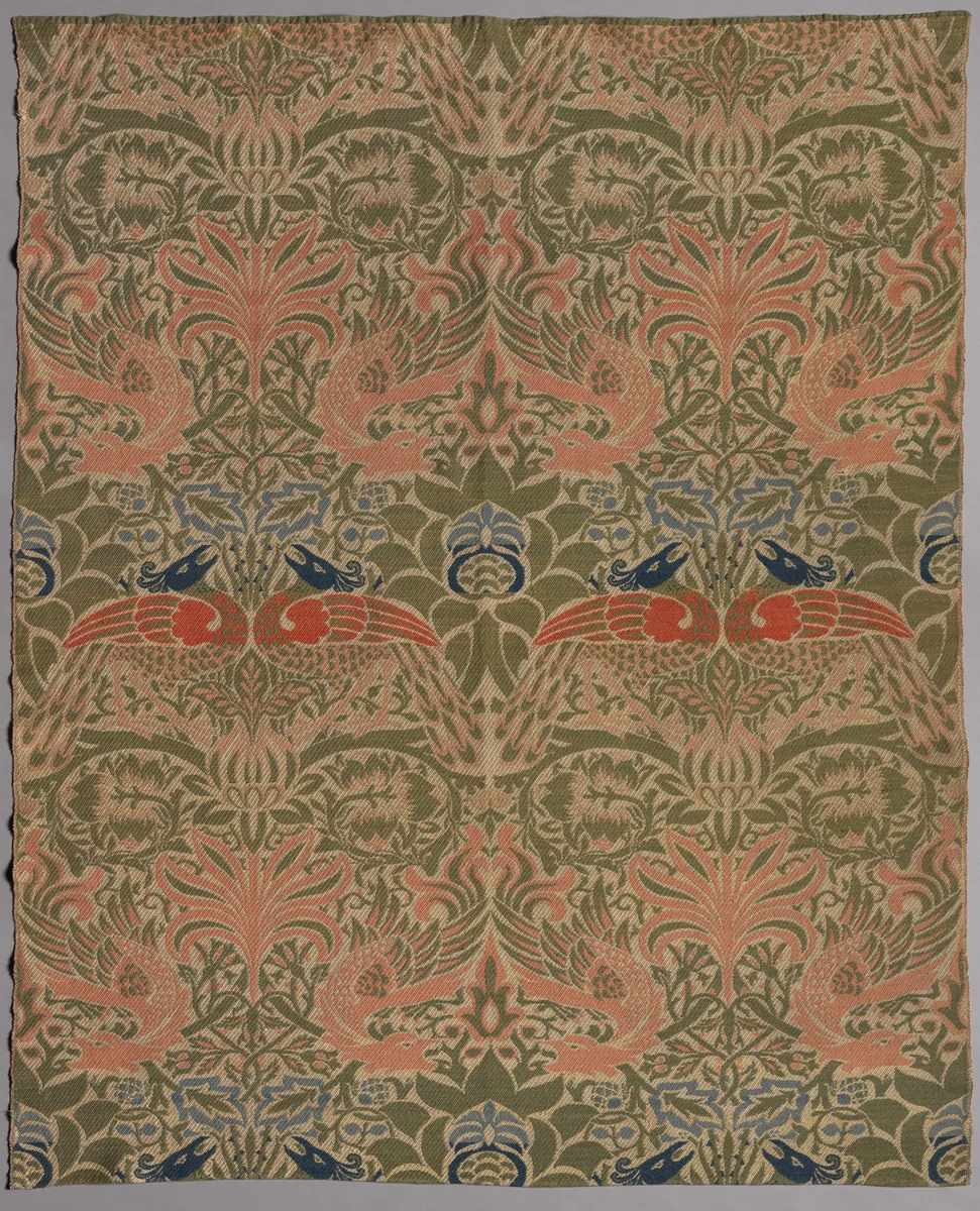 Peacock and Dragon by William Morris, textile, 1878