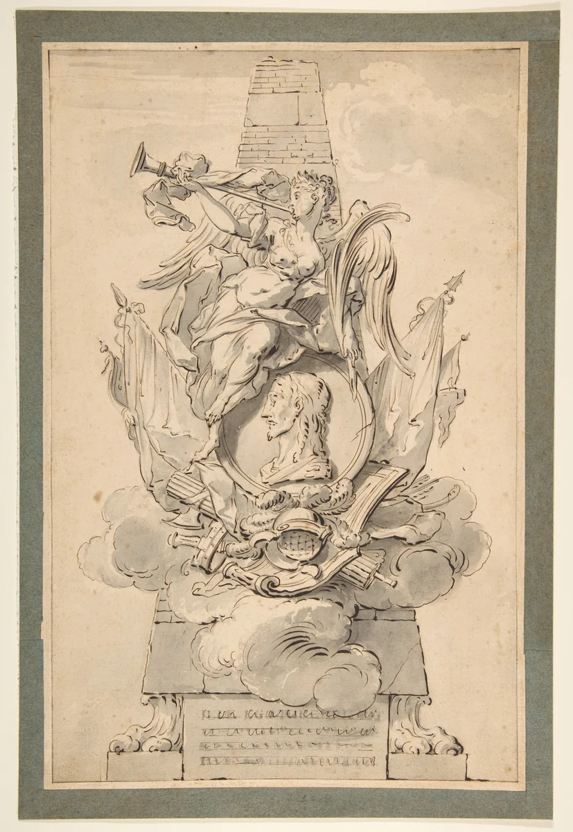 Design for a Monument to a Military Leader by Gilles Marie Oppenord, drawing, 1690-1740