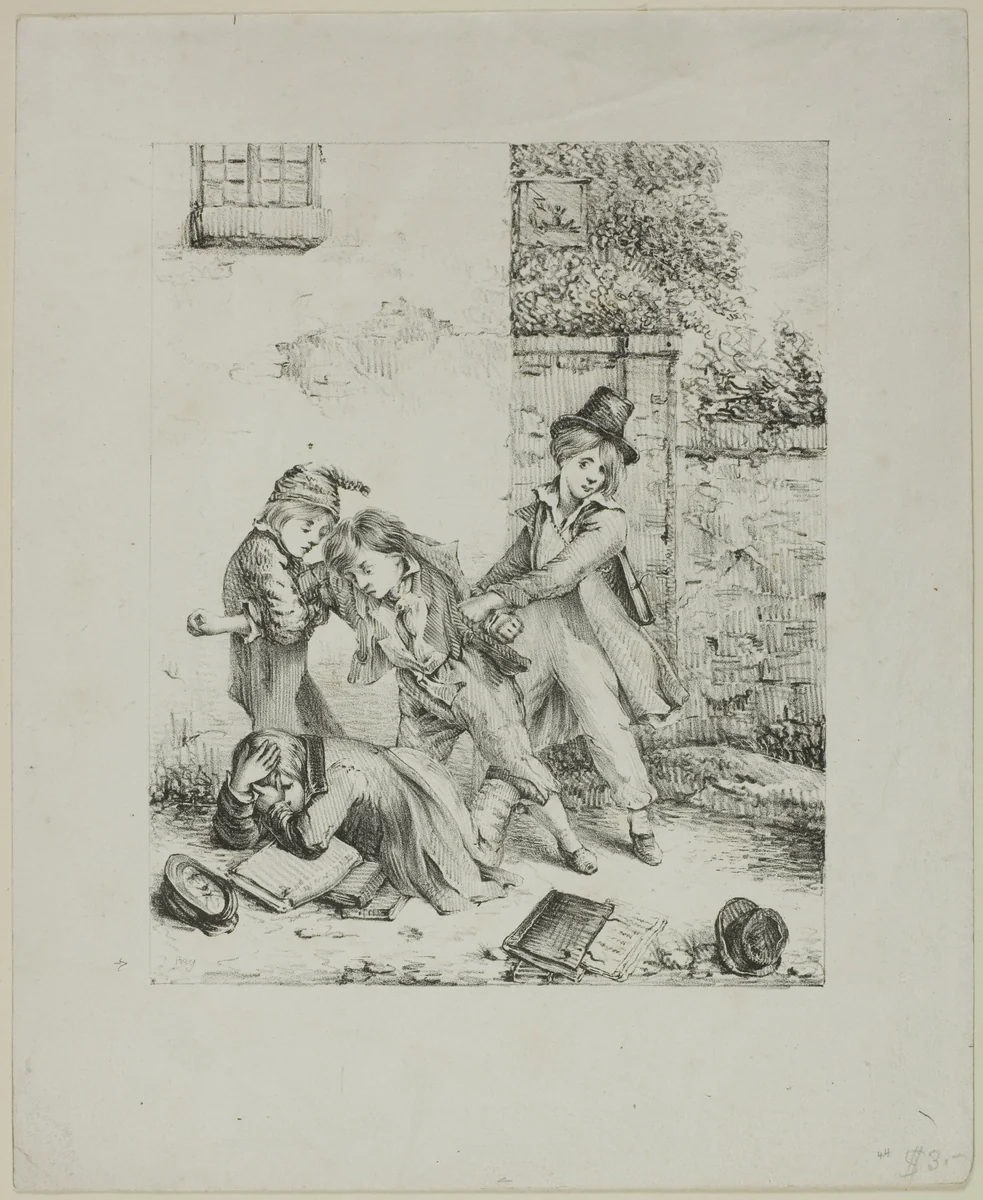 Schoolboys Fighting by Auguste Bry, print, 1800-1899