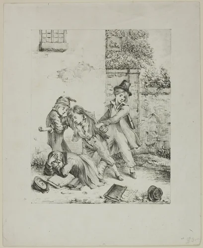 Schoolboys Fighting by Auguste Bry, print, 1800-1899