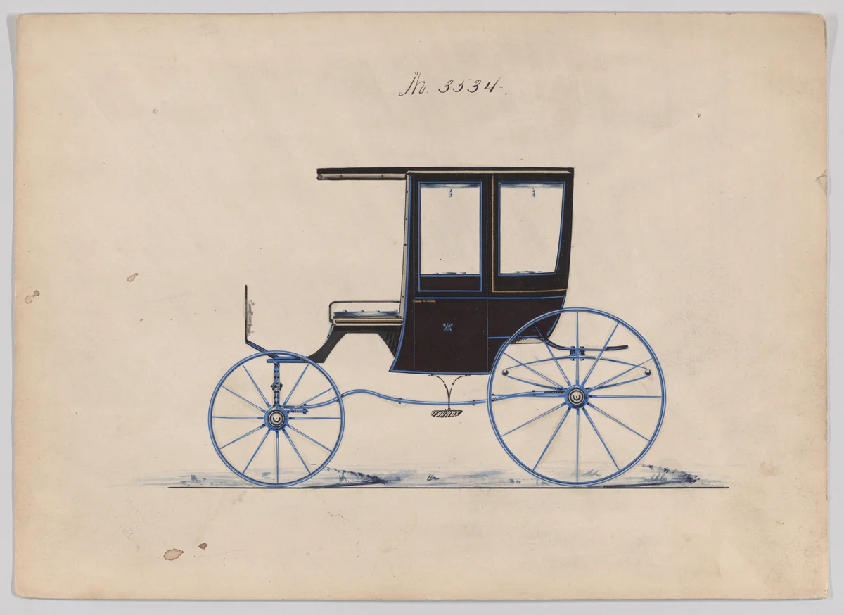Design for 4 seat Rockaway, no. 3534 by Brewster & Co., drawing, 1879
