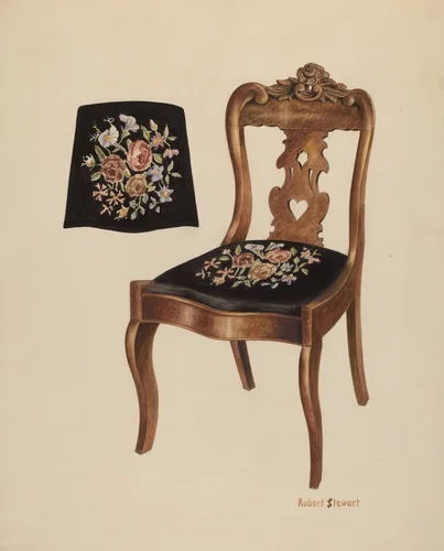 Walnut Carved Back Chair by Robert Stewart, index of american design, 1940