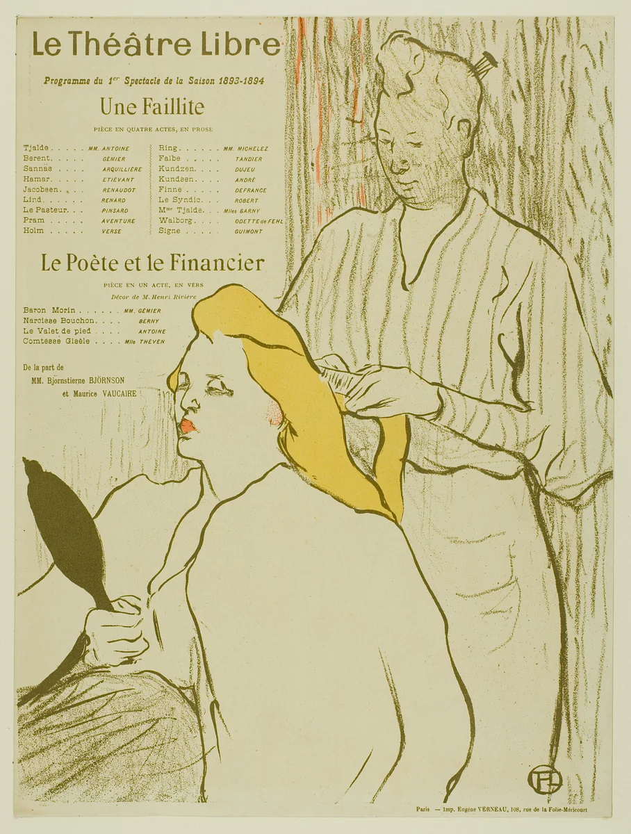 The Hairdresser, Program for the Théâtre Libre by Henri de Toulouse-Lautrec, print, 1893