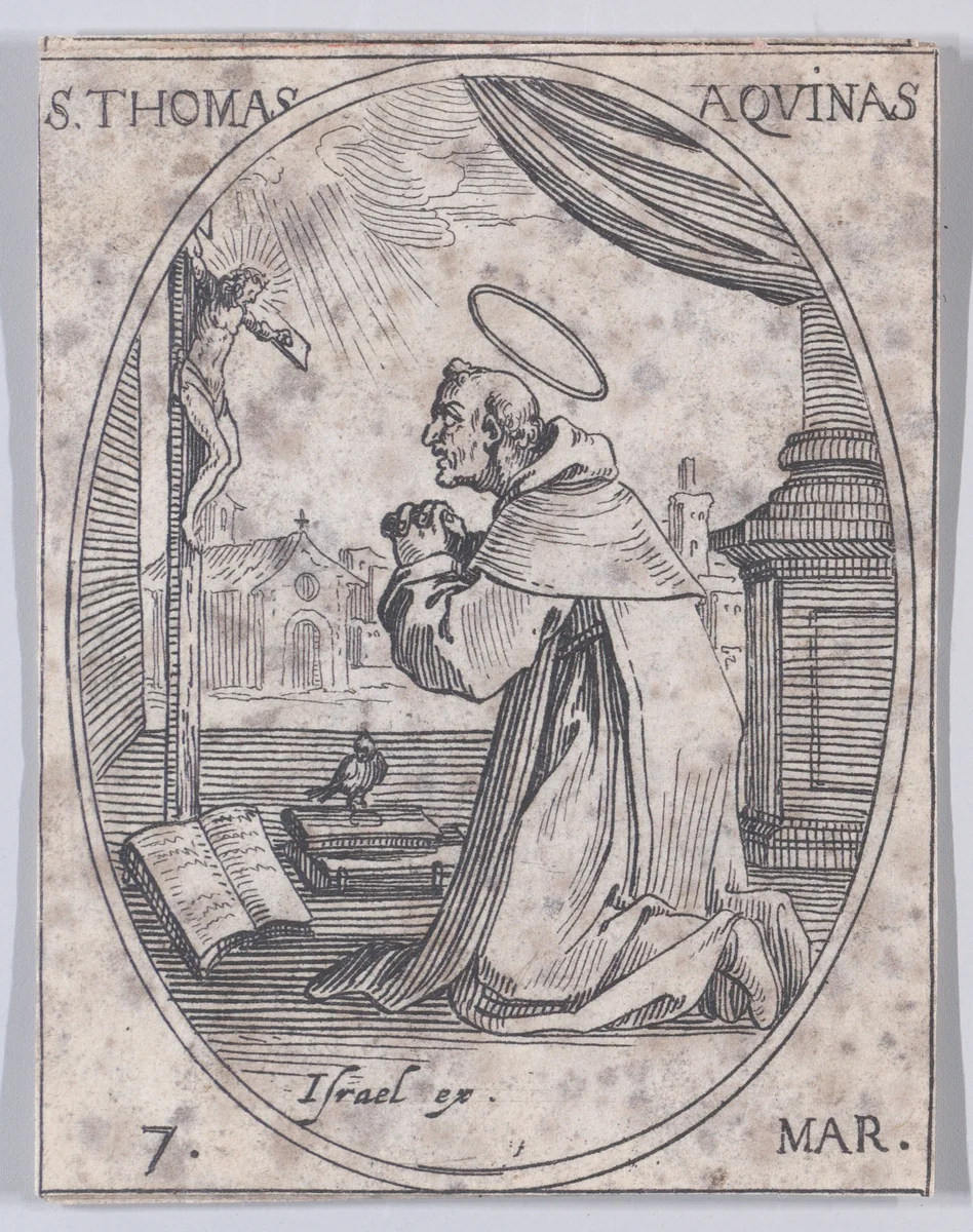 S. Thomas d'Aquin (St. Thomas Aquinas), March 7th, from "Les Images De Tous Les Saincts et Saintes de L'Année" (Images of All of the Saints and Religious Events of the Year) by Jacques Callot, print, 1636