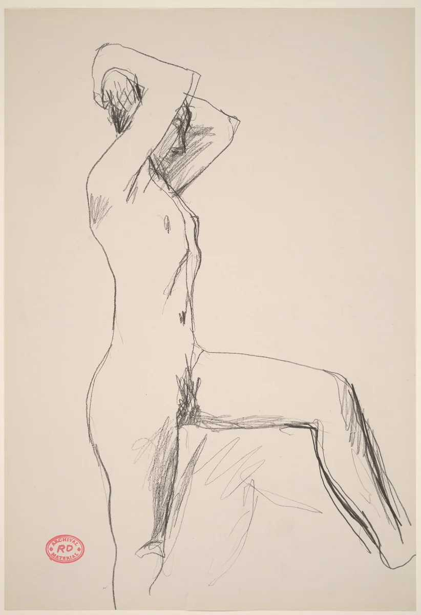 Untitled [standing female nude with arms behind head] by Richard Diebenkorn, drawing, 1955-1967