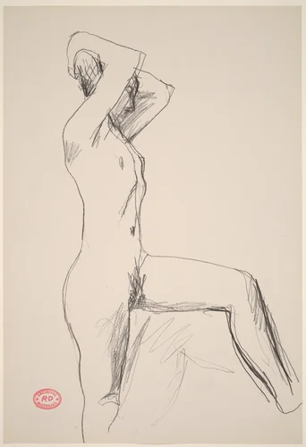 Untitled [standing female nude with arms behind head] by Richard Diebenkorn, drawing, 1955-1967