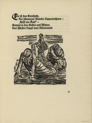 Cripple, Blind Man and Old Beggar Woman (Lahmer, Blinder und bettelnde Alte (in-text plate, page 9) from Der Kopf (The Head) by Ernst Barlach, illustrated book, 1919