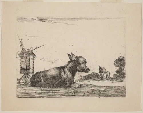 Donkey Resting by Stefano della Bella, print, 1642