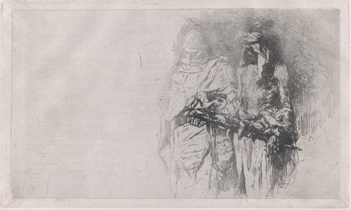 Croquis (sketch) of two Arabic men by Mariano Fortuny, print, 1860-1870