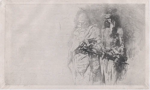 Croquis (sketch) of two Arabic men by Mariano Fortuny, print, 1860-1870