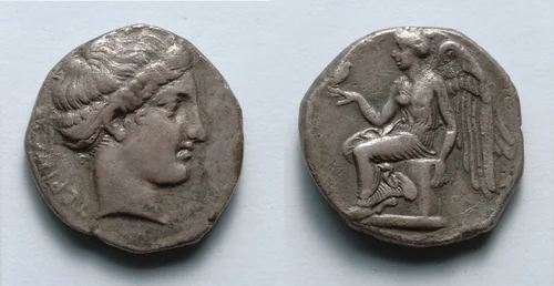 Stater: Head of Nymph (Obverse); Nike (Reverse) by Unknown, metalwork, -425--395