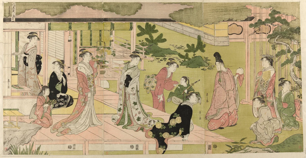 Wakana, Part 1 (Wakana, jo), from the series "A Fashionable Parody of the Tale of Genji (Furyu yatsushi Genji)" by Chobunsai Eishi, print, 1784-1799