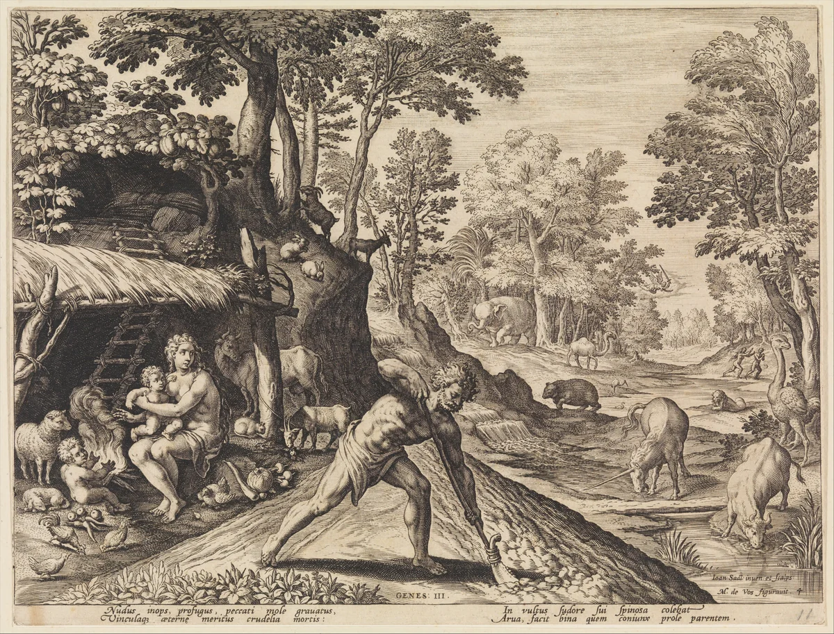 Adam at Work after the Fall, from "The Story of the First Men" by Johann Sadeler I, print, 1583