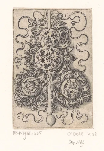 Ontwerp voor een hanger met een vogel en een slak by Unknown, print, 1524-1562