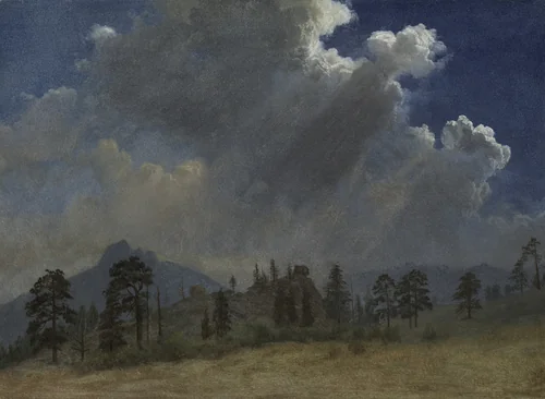 Fir Trees and Storm Clouds by Albert Bierstadt, painting, 1865-1875