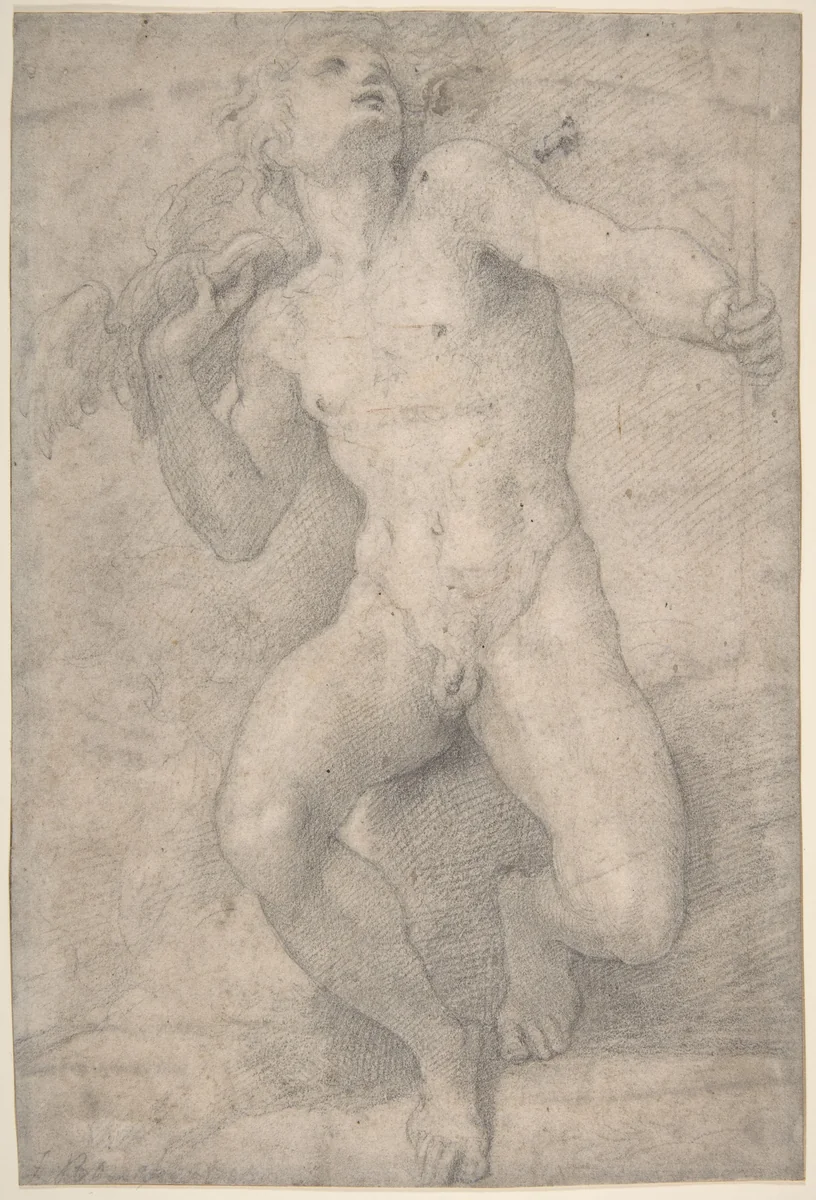Seated Figure of Mercury by Parmigianino, drawing, 1524-1526