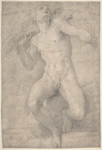 Seated Figure of Mercury by Parmigianino, drawing, 1524-1526