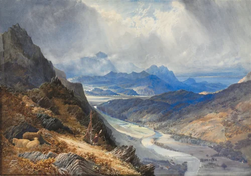 A View from Moel Cynwich: Looking Over the Vale of Afon Mawddach and Toward Cader Idris by William Turner, drawing, 1845-1855
