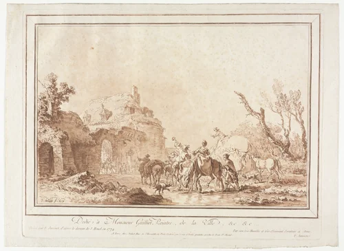 Before the Rampart of a Village by Jean François Janinet, print, 1774