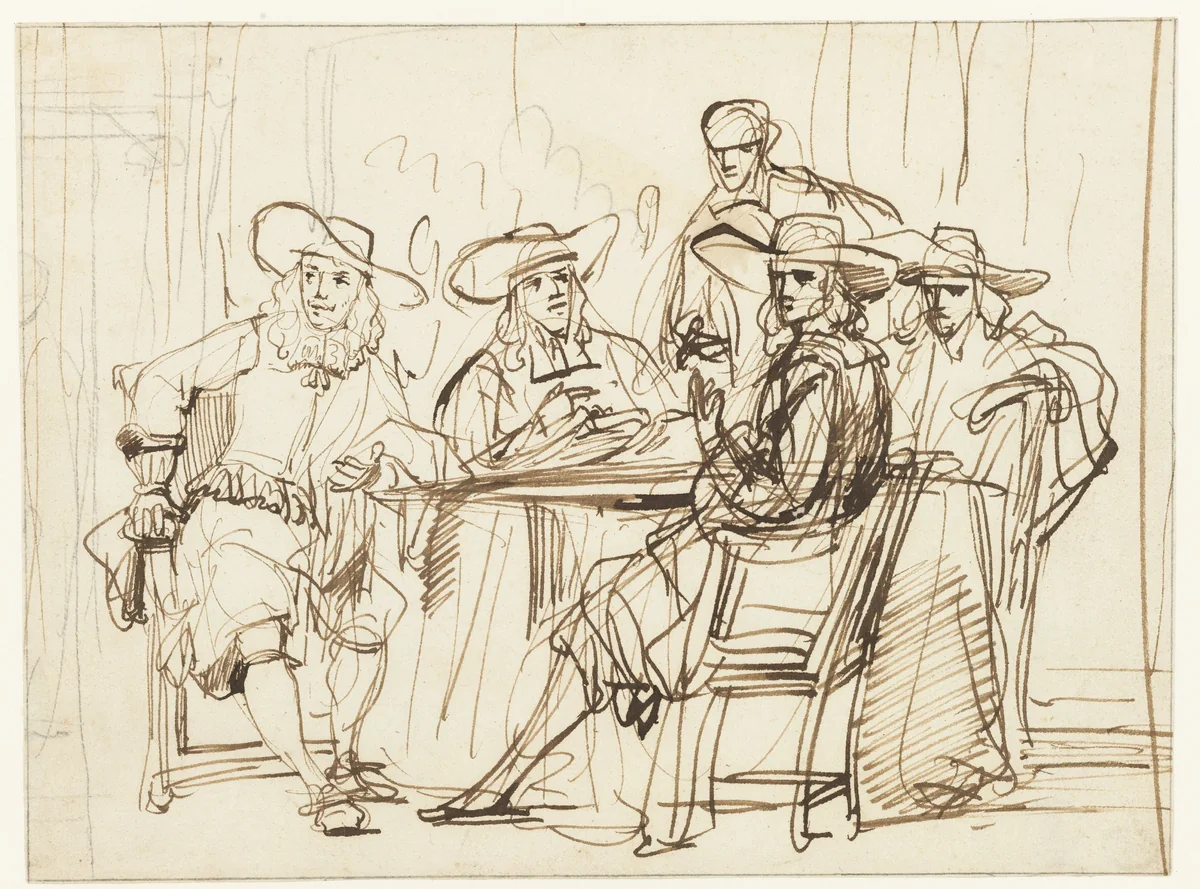 Officers of the Coopers’ and Wine-Rackers’ Guild by Gerbrand van den Eeckhout, drawing, 1667-1670