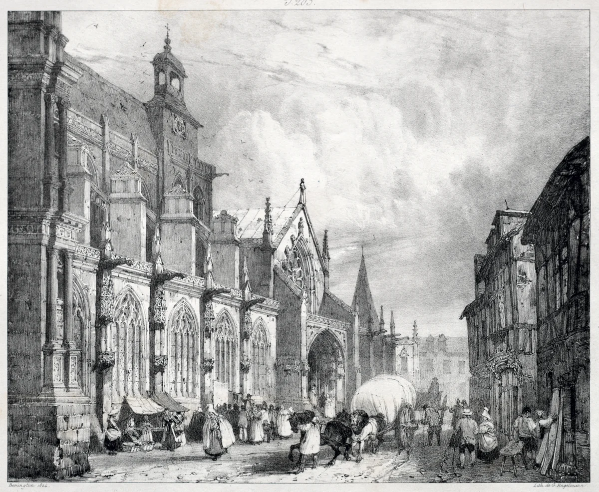 Voyages pittoresques et romantiques dans l'ancienne France, Normandie: Église de Saint Gervais et Saint Protais à Gisors by Richard Parkes Bonington, print, 1824