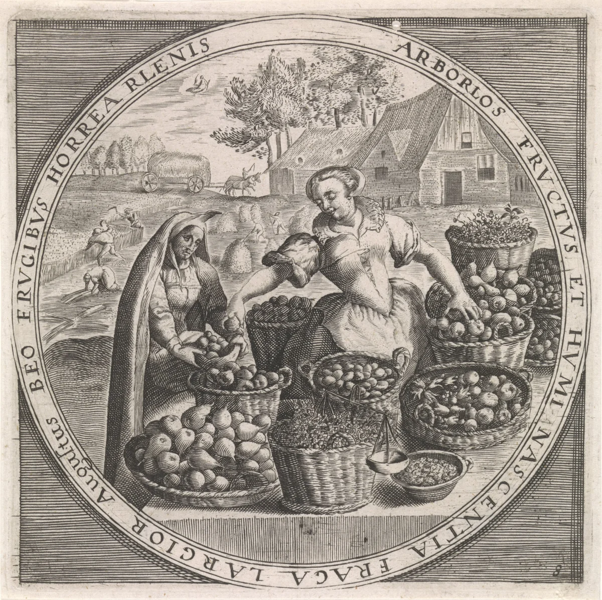 Augustus: fruitverkoopster by anonymous, print, 1574-1687