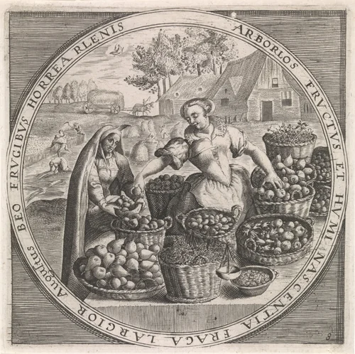 Augustus: fruitverkoopster by anonymous, print, 1574-1687