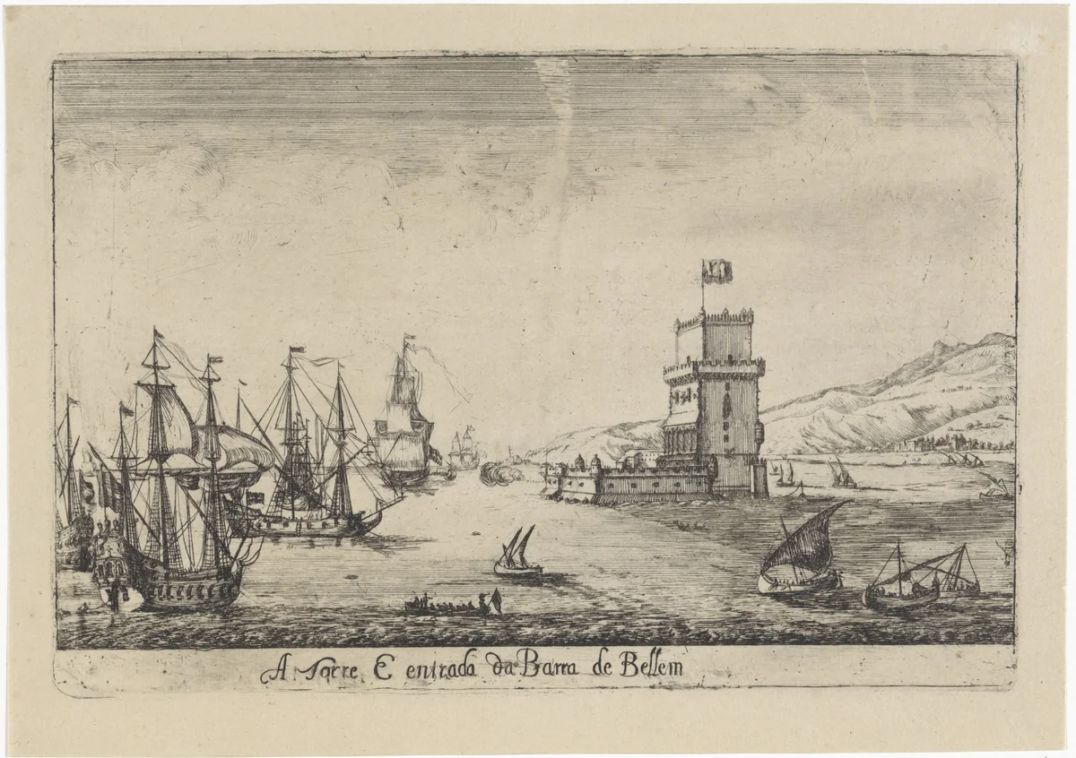 Gezicht op de toren van Bélem te Lissabon by Dirk Stoop, print, 1662