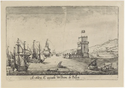 Gezicht op de toren van Bélem te Lissabon by Dirk Stoop, print, 1662