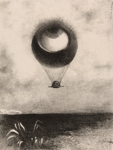 The Eye, Like a Strange Balloon Moves Towards Infinity, plate one from To Edgar Poe by Odilon Redon, print, 1882