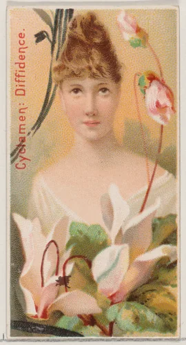 Cyclamen: Diffidence, from the series Floral Beauties and Language of Flowers (N75) for Duke brand cigarettes by American Tobacco Company, print, 1892