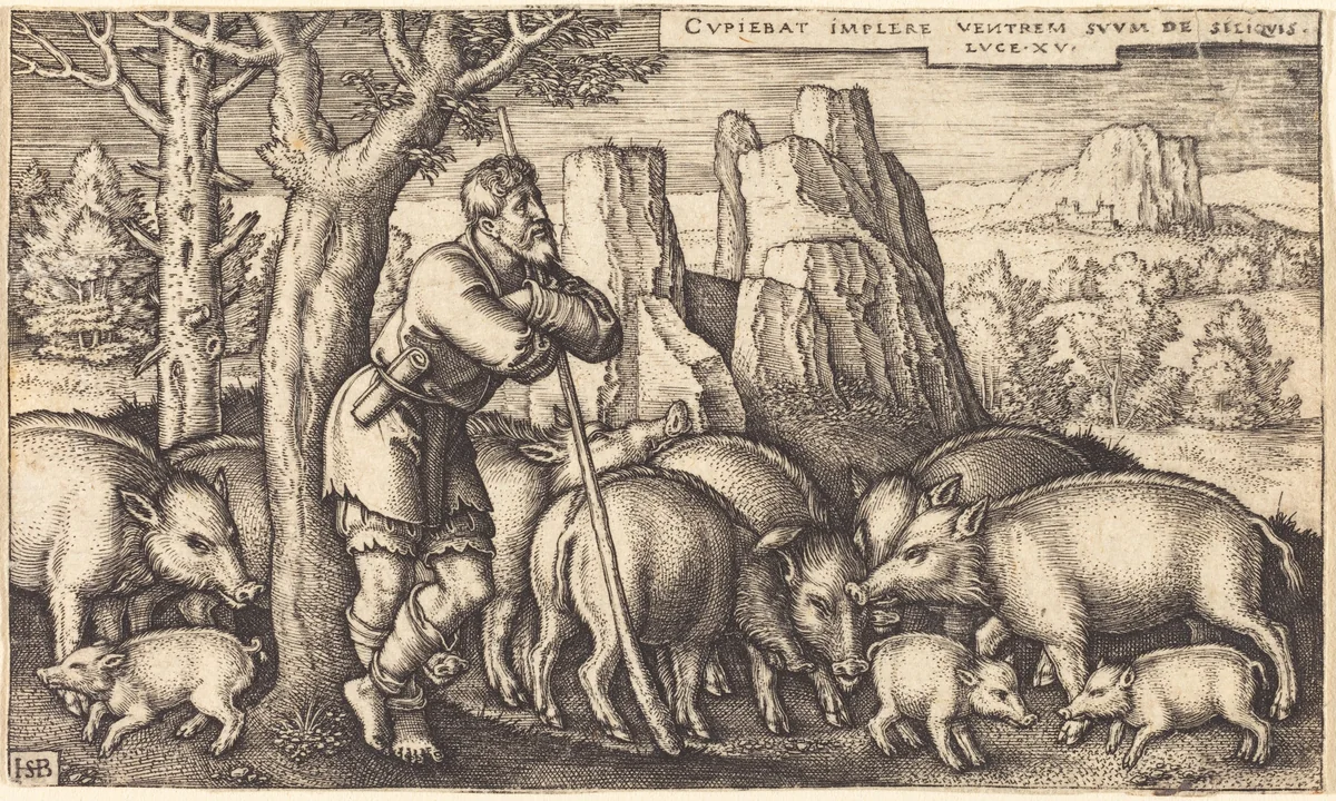 The Prodigal Son Tending the Swine by Sebald Beham, print, 1540