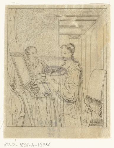 Een vrouw bij haar toilet by Joannes Bemme, print, 1800-1841