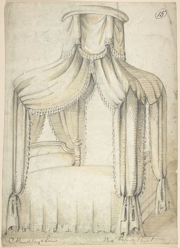 Design for Bed and Canopy by Charles Hindley and Sons, drawing, 1841-1884