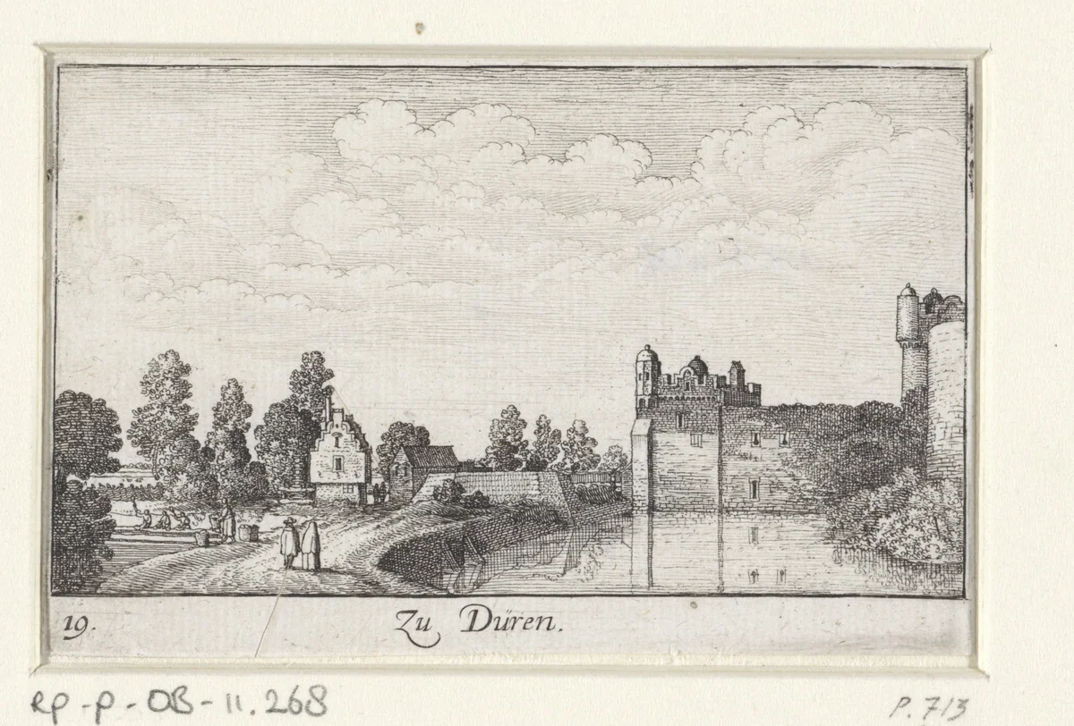Gezicht op Düren by Wenceslaus Hollar, print, 1635