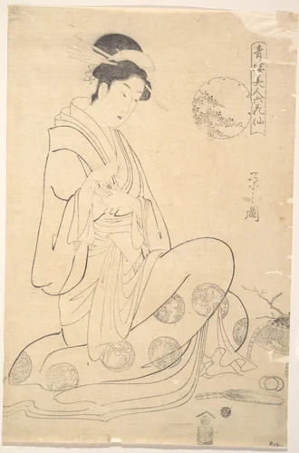 Konosato of Takeya Seated, Holding an Incense Burner by Chōbunsai Eishi (鳥文斎栄之), print, 1756-1829