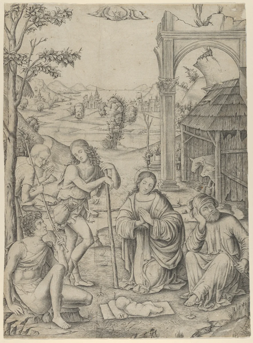 The Adoration of the Shepherds by Marcantonio Raimondi, print, 1499-1509