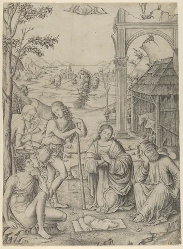 The Adoration of the Shepherds by Marcantonio Raimondi, print, 1499-1509