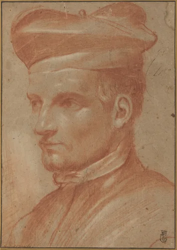 Portrait of an Ecclesiastic Wearing a Biretta by Annibale Carracci, drawing, 1580-1590
